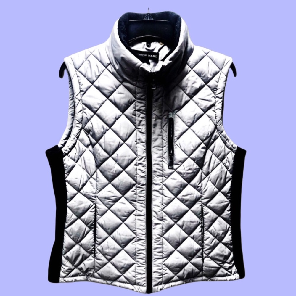 Andrew Marc Gray/Black Quilted Womens zipped Vest Sz Large